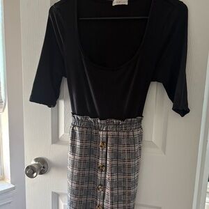 New Look Black and White Plaid Pencil Skirt